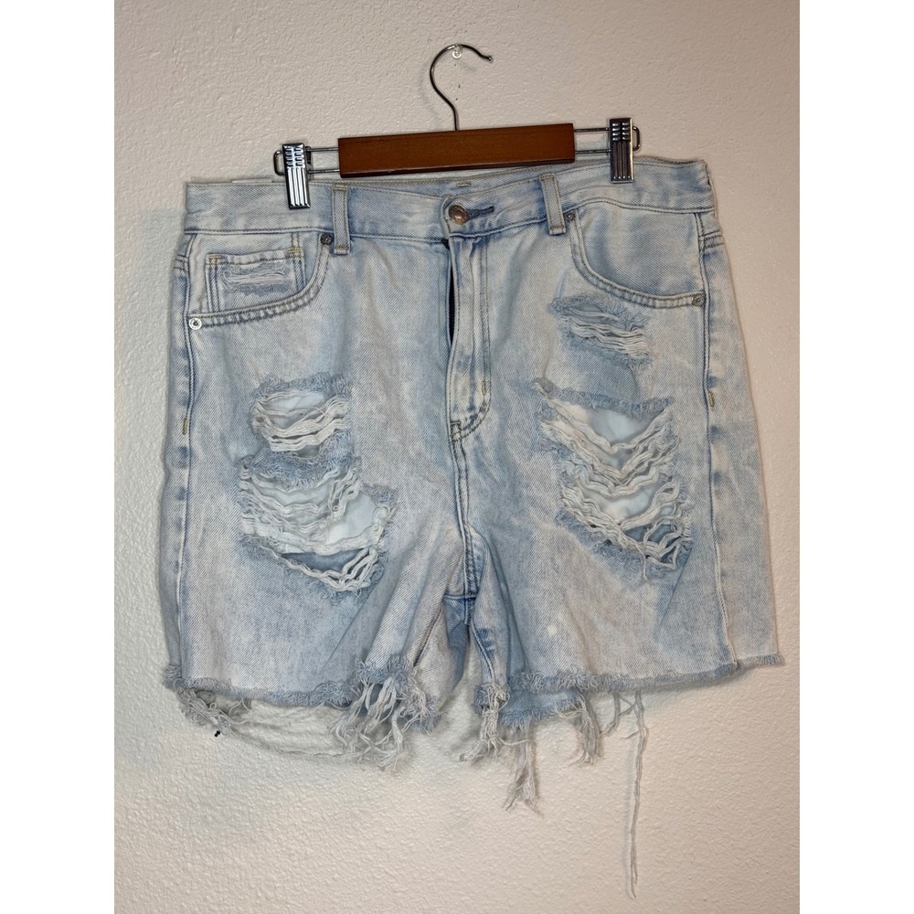 American Eagle Light Wash Distressed Denim Shorts Womens 10 High Waisted Frayed